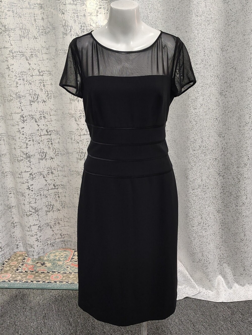 Talbots Black Sheer Yoke Short Sleeve Sheath Dress